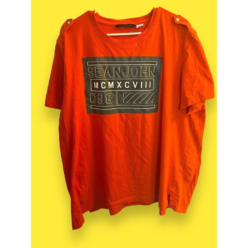 Sean John Shirt Men 2XL Big Orange 1998 Baggy Hip Hop Military Y2K Graphic Rare